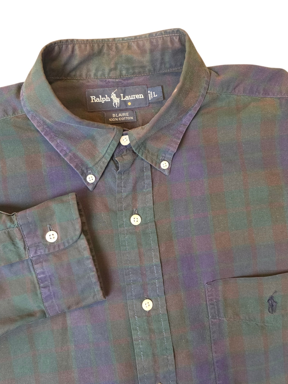 Ralph Lauren Men’s Large Blaire Green Tartan Plaid Button-Down Shirt Preppy
